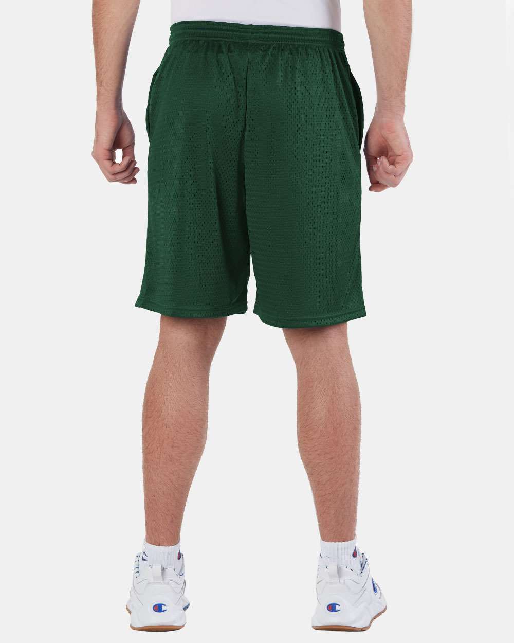 Men's Polyester Mesh 9" Shorts with Pockets - OnModelBack - B09084193 - Athletic Dark Green