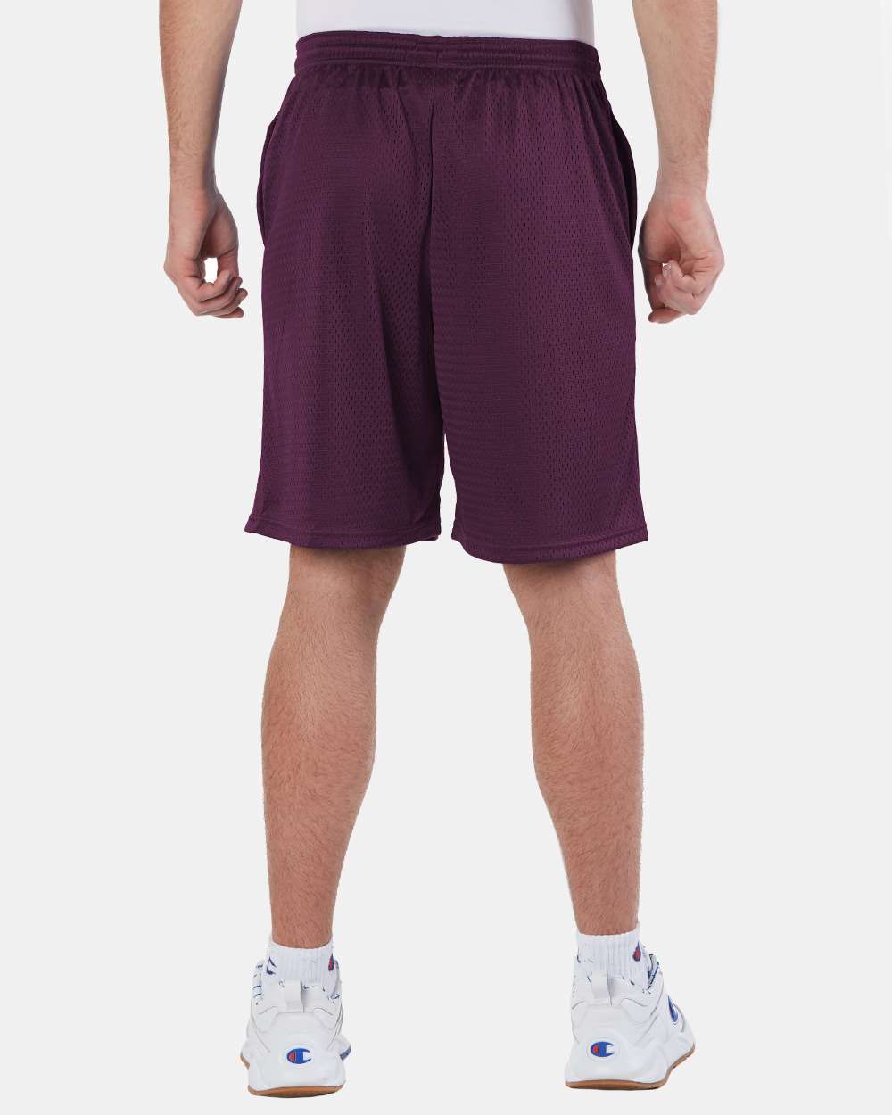 Men's Polyester Mesh 9" Shorts with Pockets - OnModelBack - B09084533 - Maroon