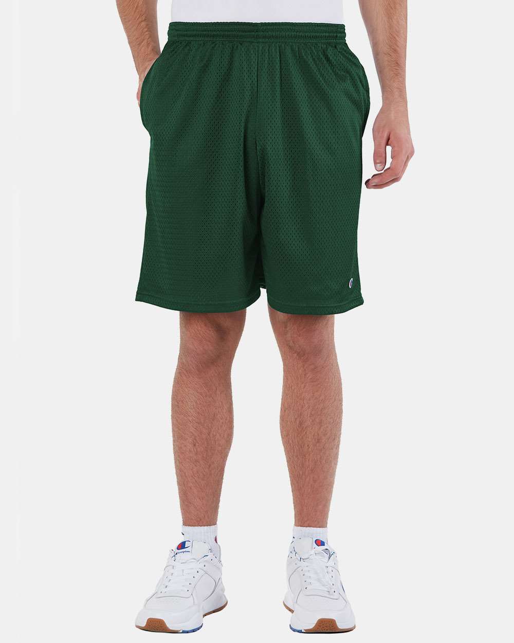 Men's Polyester Mesh 9" Shorts with Pockets - OnModelFront - B09084193 - Athletic Dark Green