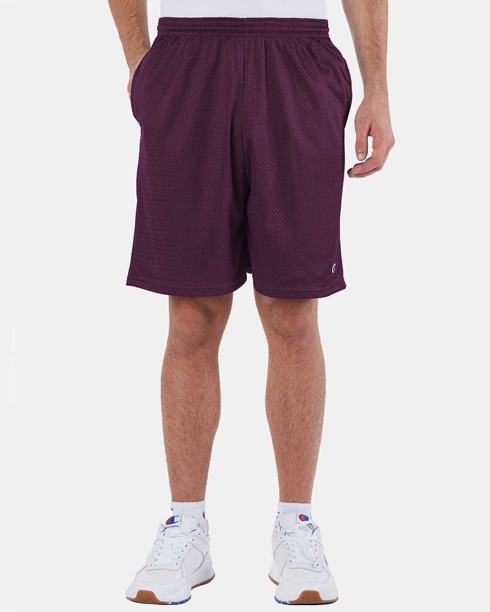Men's Polyester Mesh 9" Shorts with Pockets - OnModelFront - B09084533 - Maroon