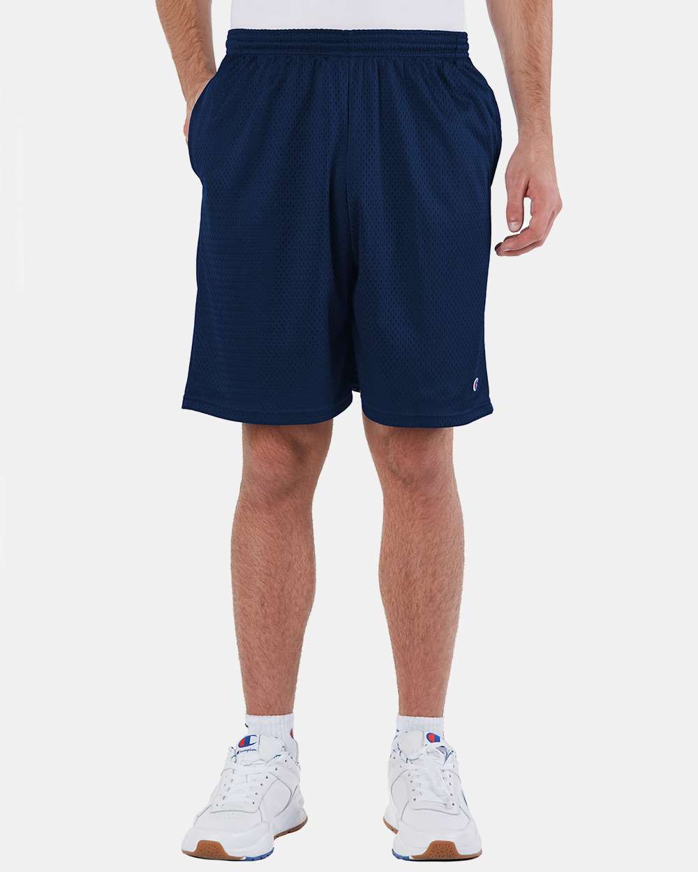 Men's Polyester Mesh 9" Shorts with Pockets - OnModelFront - B09084653 - Navy