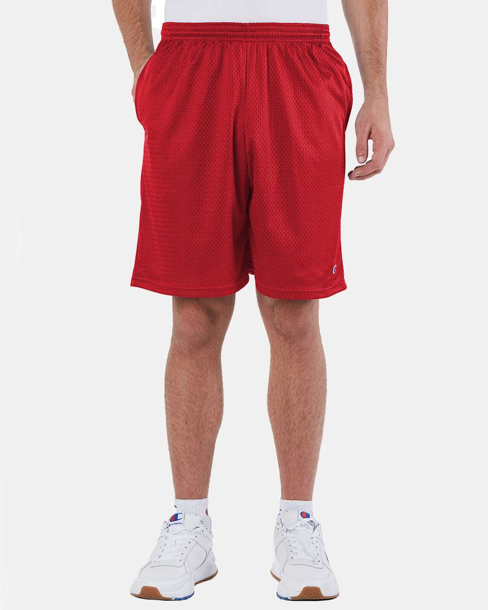 Men's Polyester Mesh 9" Shorts with Pockets - OnModelFront - B09084703 - Scarlet