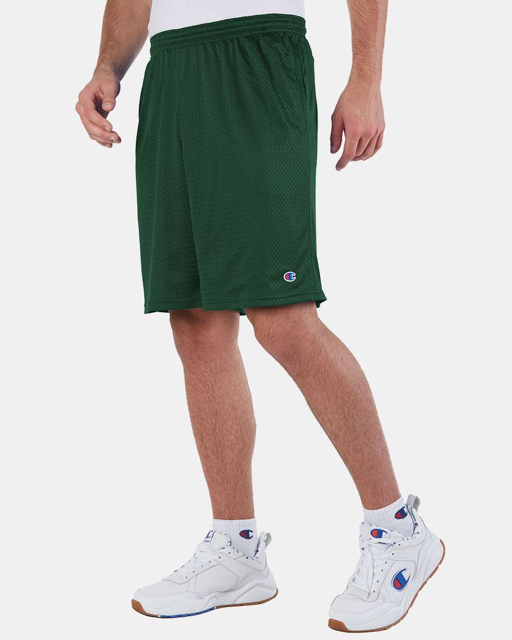 Men's Polyester Mesh 9" Shorts with Pockets - OnModelSide - B09084193 - Athletic Dark Green
