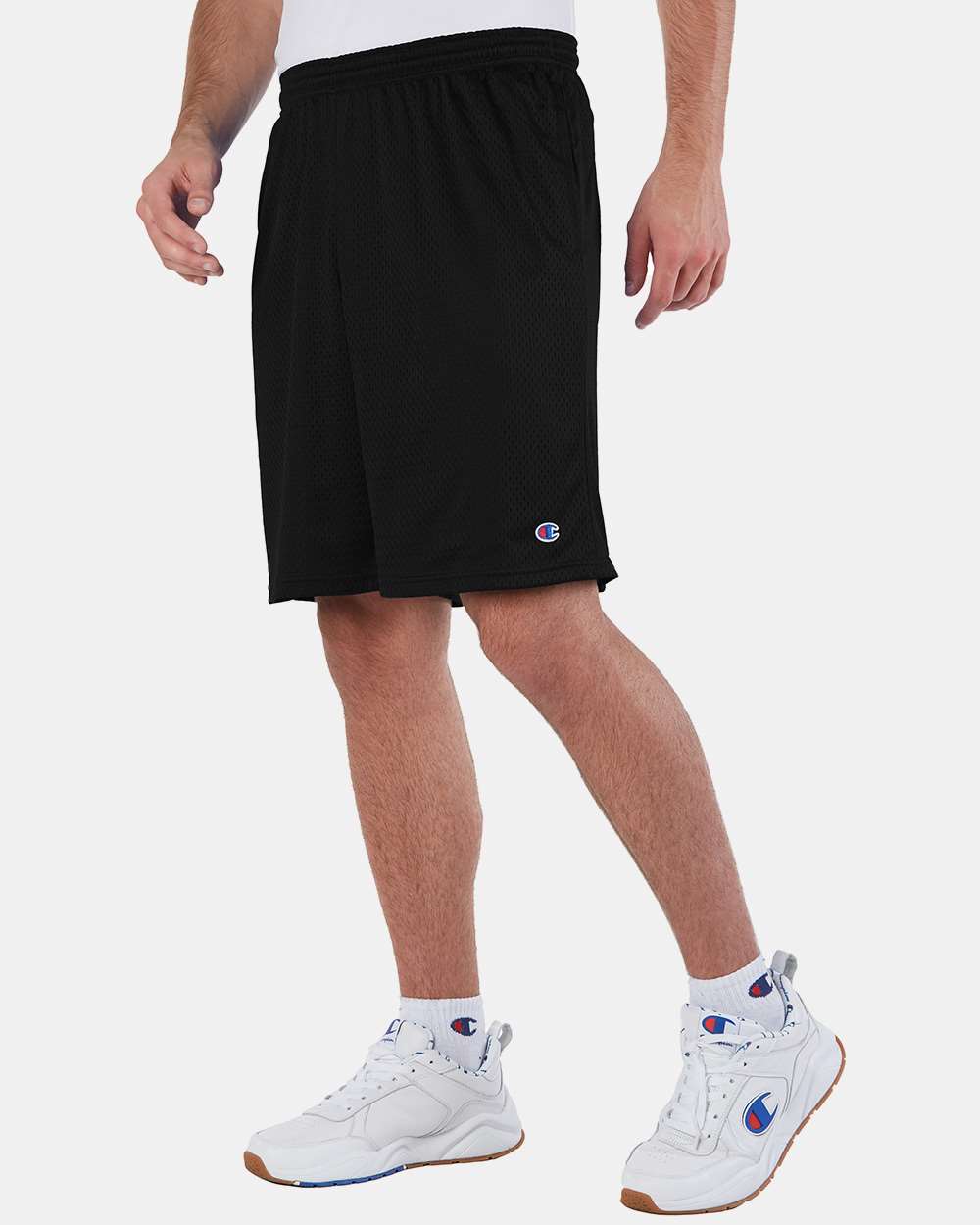 Men's Polyester Mesh 9" Shorts with Pockets - OnModelSide - B09084503 - Black