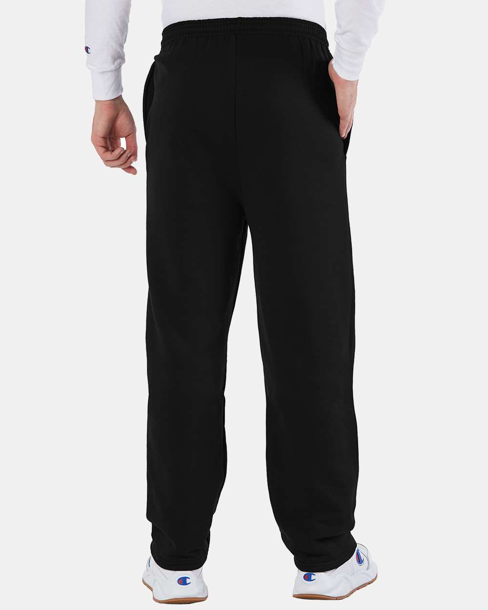 Men's Powerblend® Open-Bottom Sweatpants with Pockets - OnModelBack - B23484503 - Black