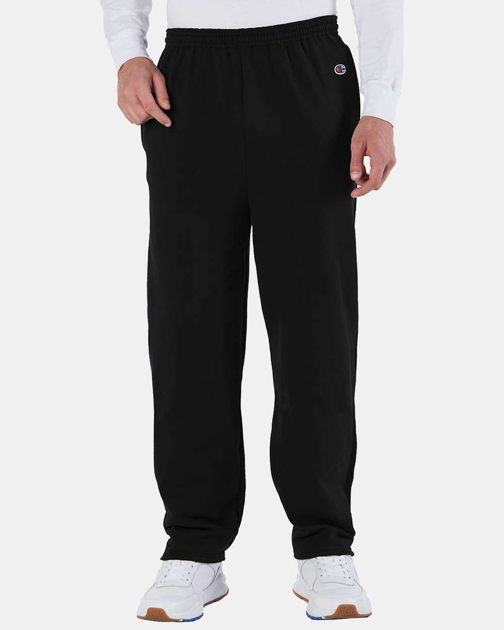 Men's Powerblend® Open-Bottom Sweatpants with Pockets - OnModelFront - B23484503 - Black
