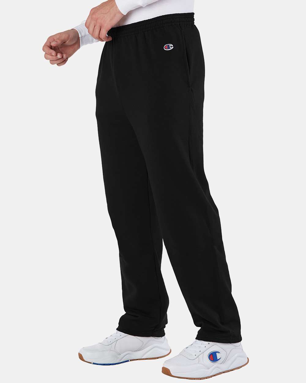 Men's Powerblend® Open-Bottom Sweatpants with Pockets - OnModelSide - B23484503 - Black