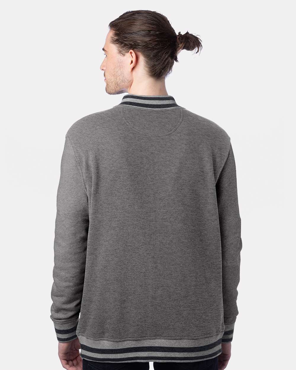 Unisex Bomber Jacket - OnModelBack - B63384586 - Oxford Grey/ Charcoal Heather