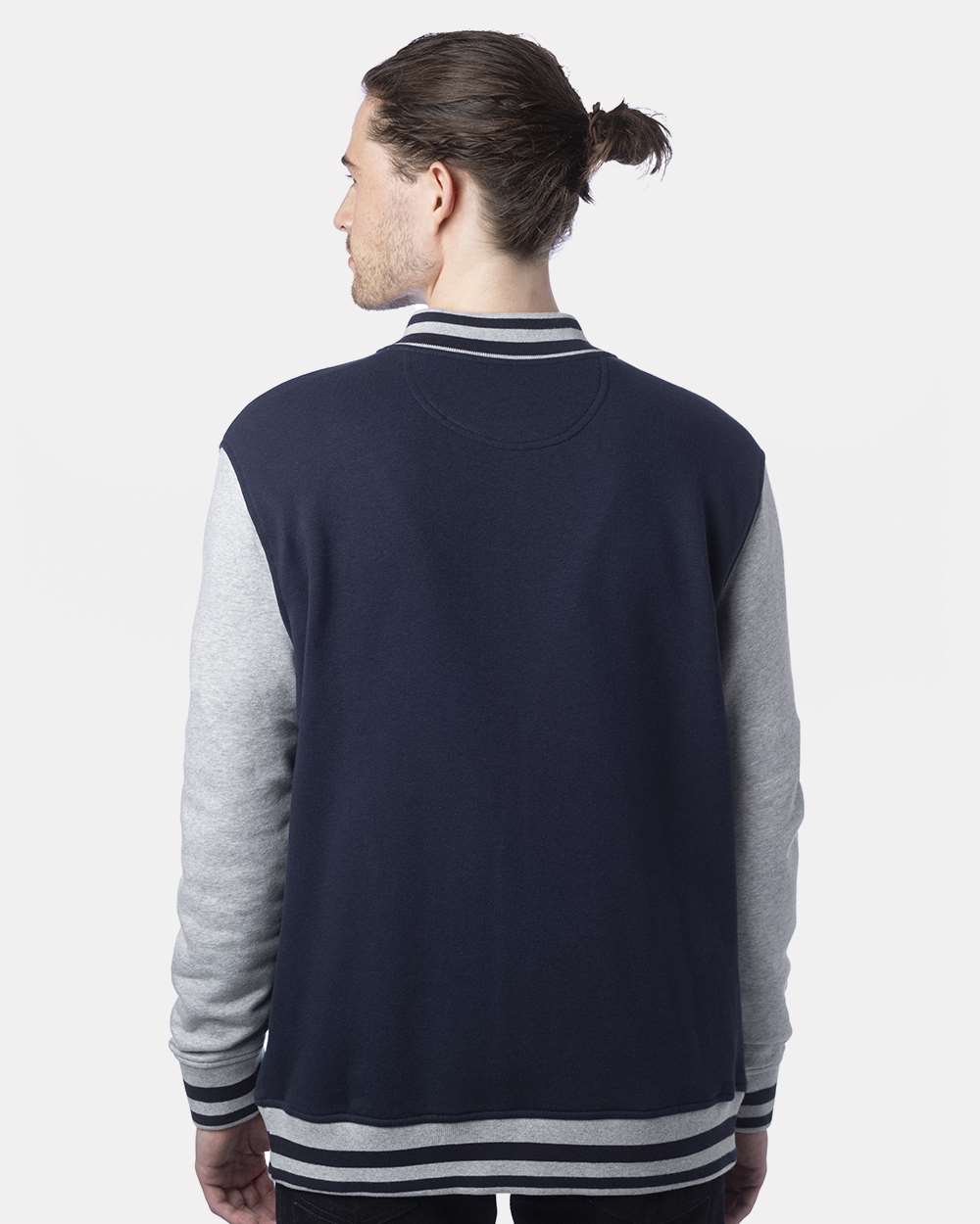 Unisex Bomber Jacket - OnModelBack - B63384658 - Navy/ Oxford Grey