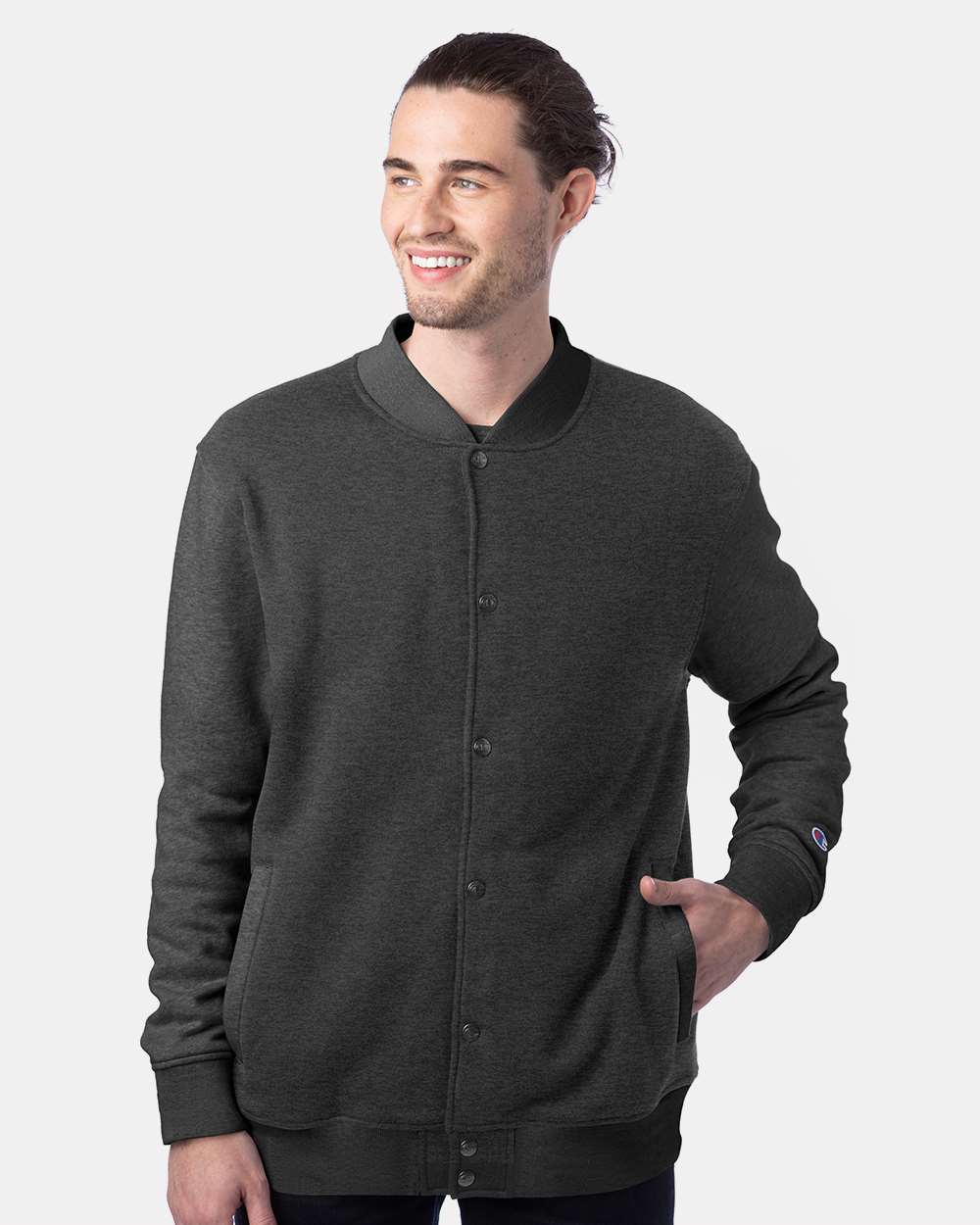 Unisex Bomber Jacket - OnModelFront - B63384093 - Charcoal Heather