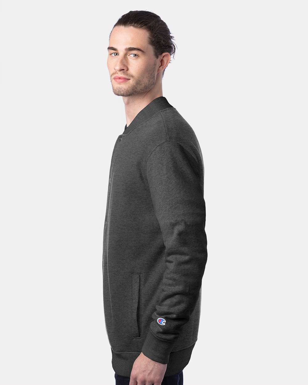 Unisex Bomber Jacket - OnModelSide - B63384093 - Charcoal Heather