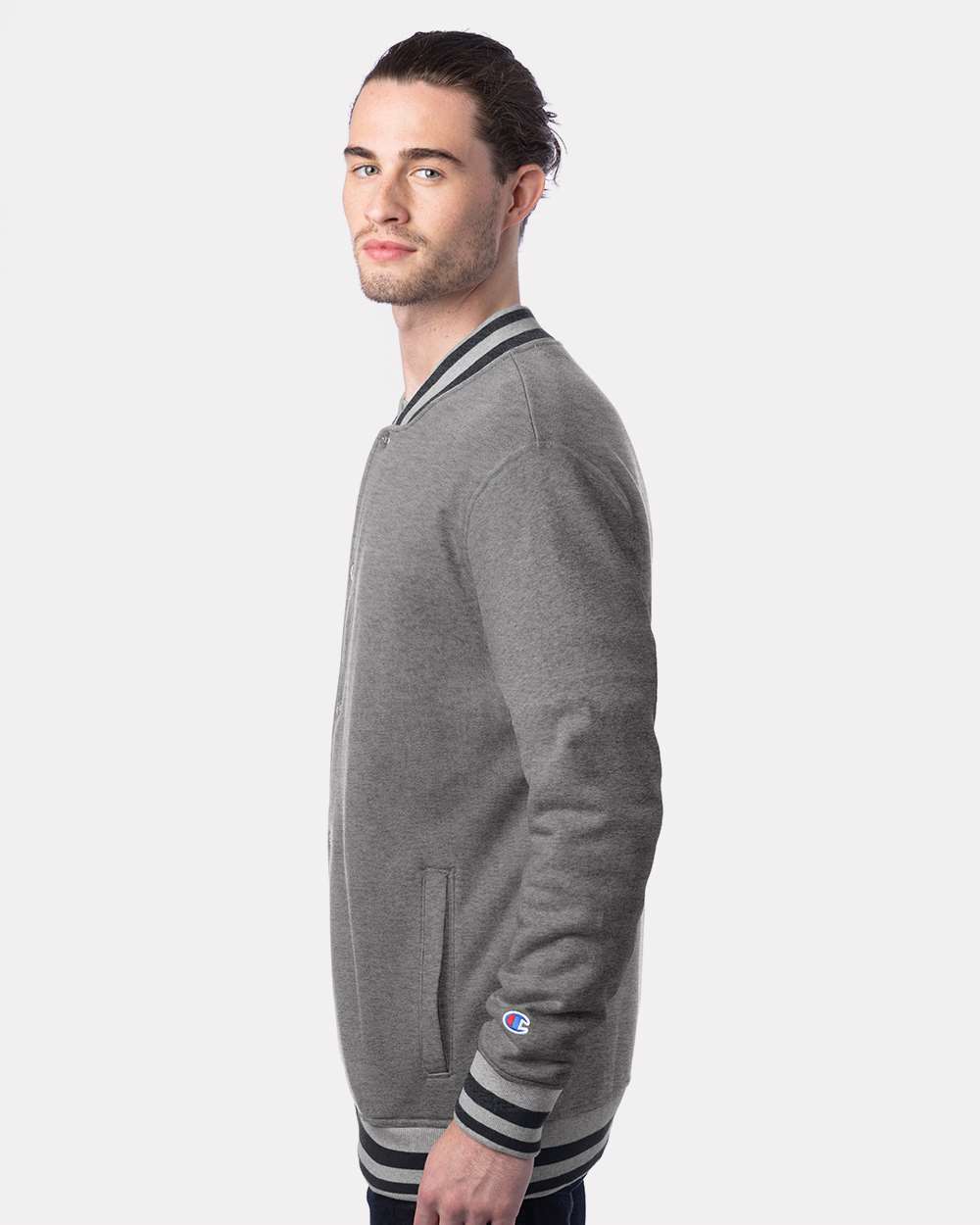 Unisex Bomber Jacket - OnModelSide - B63384586 - Oxford Grey/ Charcoal Heather