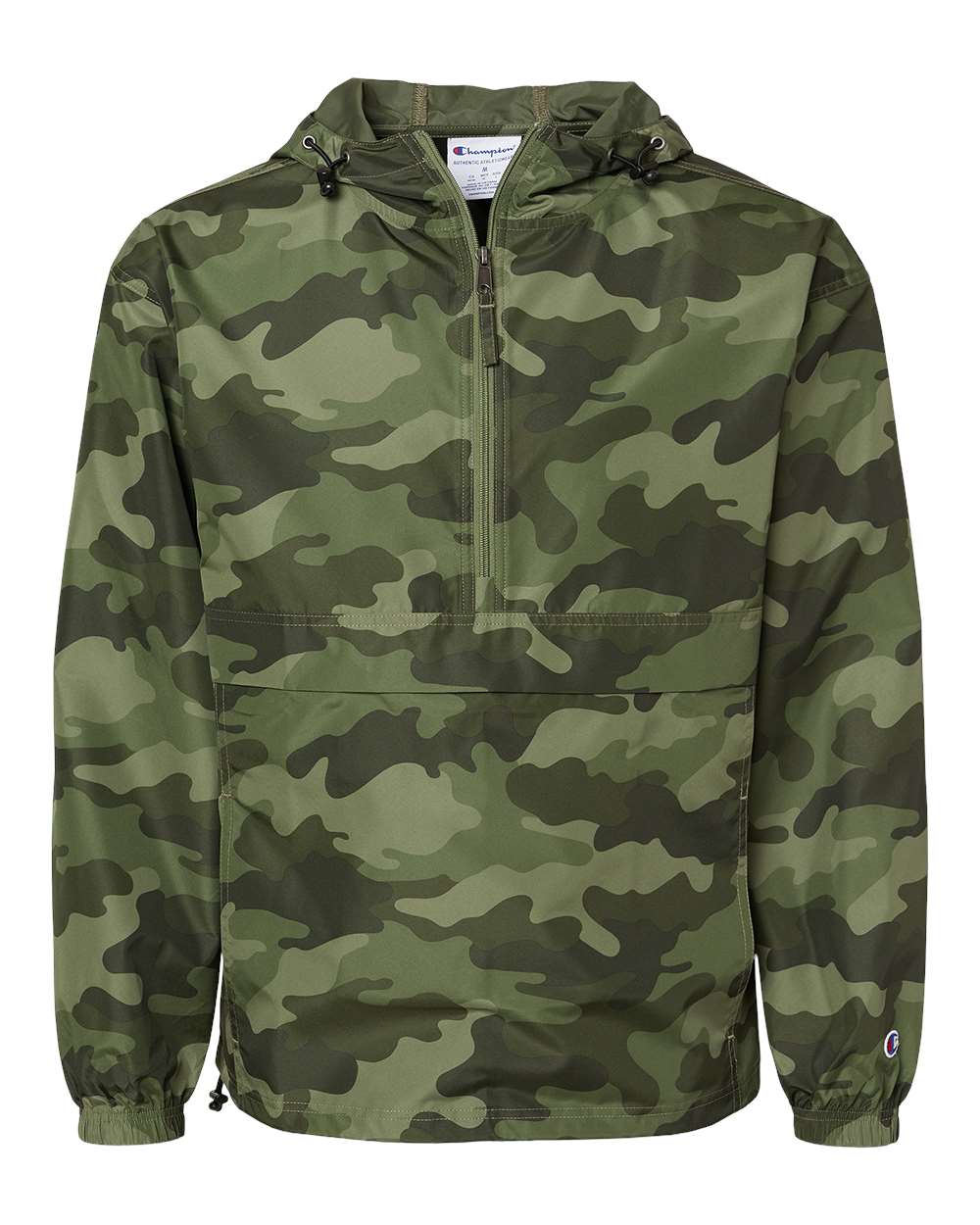 Men's Packable Anorak Jacket - Front - B63284643 - Olive Green Camo
