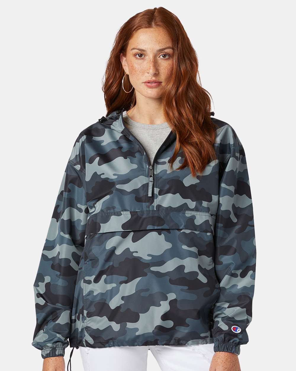 Men's Packable Anorak Jacket - OnModelFront - B63284133 - Concrete Camo