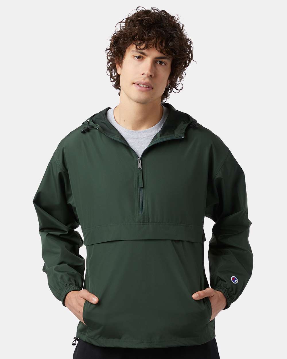 Men's Packable Anorak Jacket - OnModelFront - B63284193 - Dark Green
