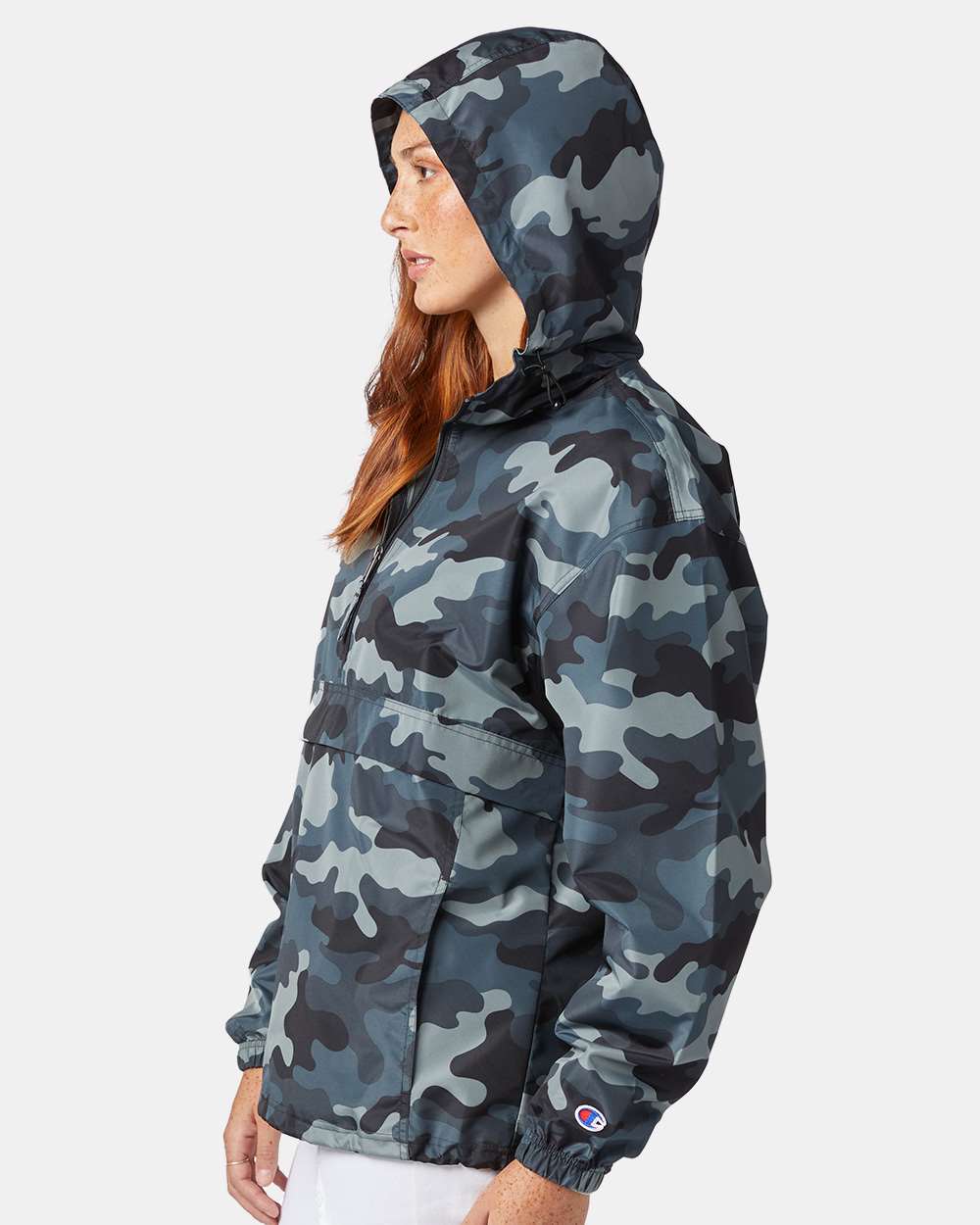 Men's Packable Anorak Jacket - OnModelSide - B63284133 - Concrete Camo