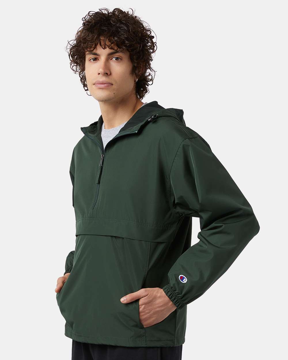 Men's Packable Anorak Jacket - OnModelSide - B63284193 - Dark Green