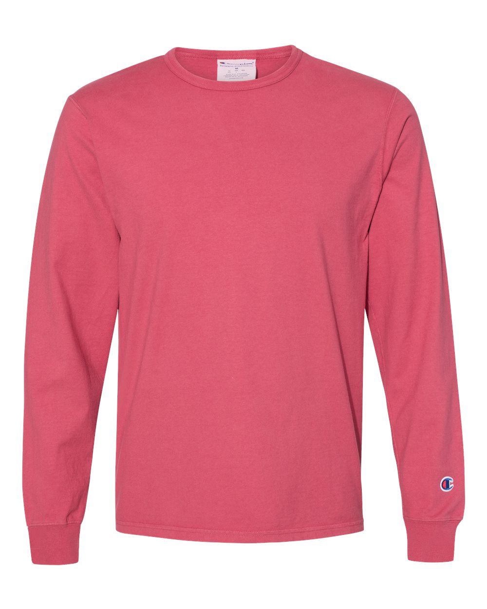 Unisex Garment-Dyed Long Sleeve T-Shirt - Front - B01384703 - Crimson