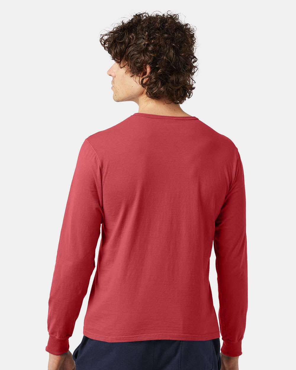 Unisex Garment-Dyed Long Sleeve T-Shirt - OnModelBack - B01384703 - Crimson