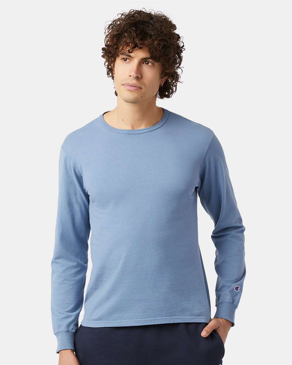 Unisex Garment-Dyed Long Sleeve T-Shirt - OnModelFront - B01384104 - Saltwater