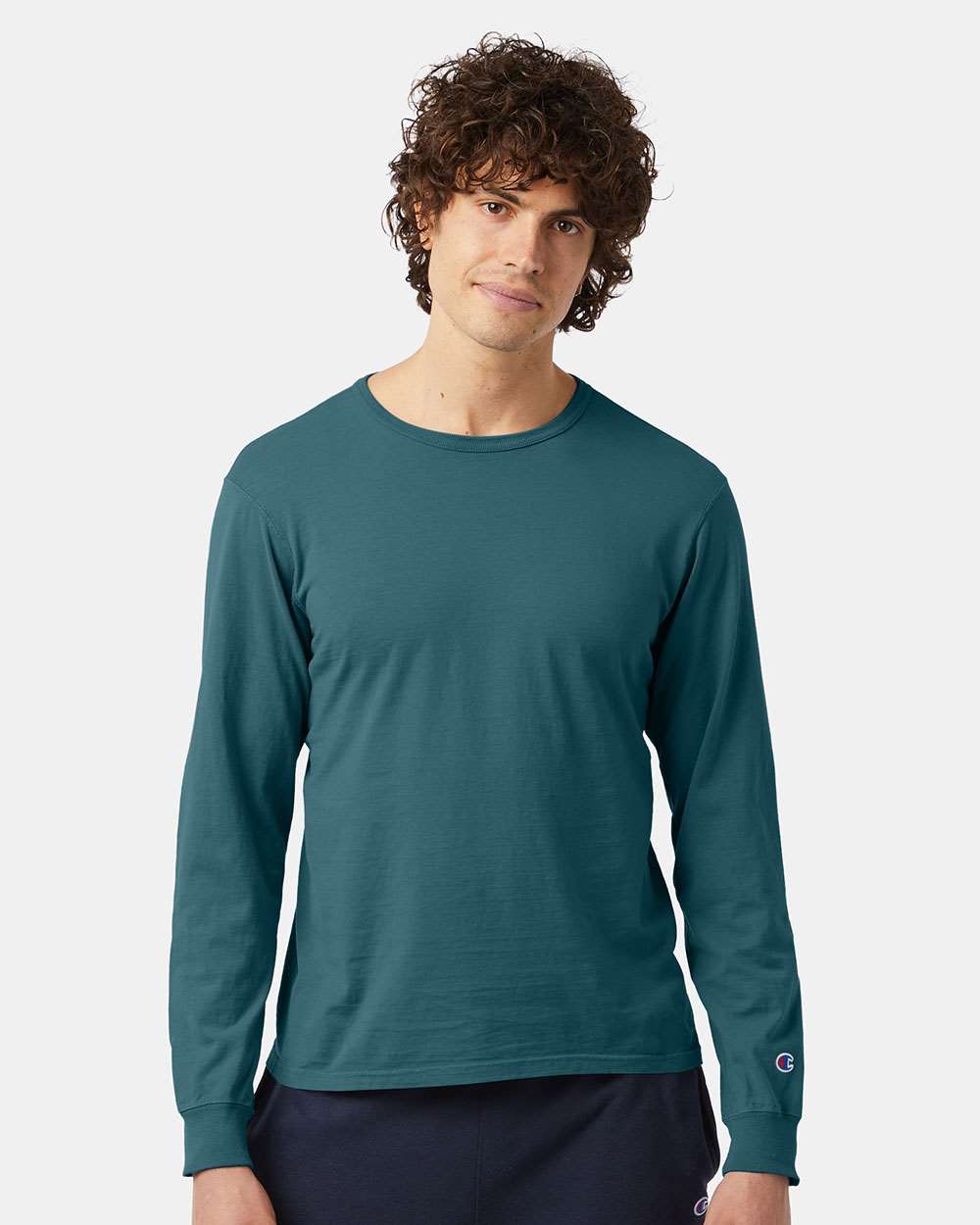 Unisex Garment-Dyed Long Sleeve T-Shirt - OnModelFront - B01384153 - Cactus