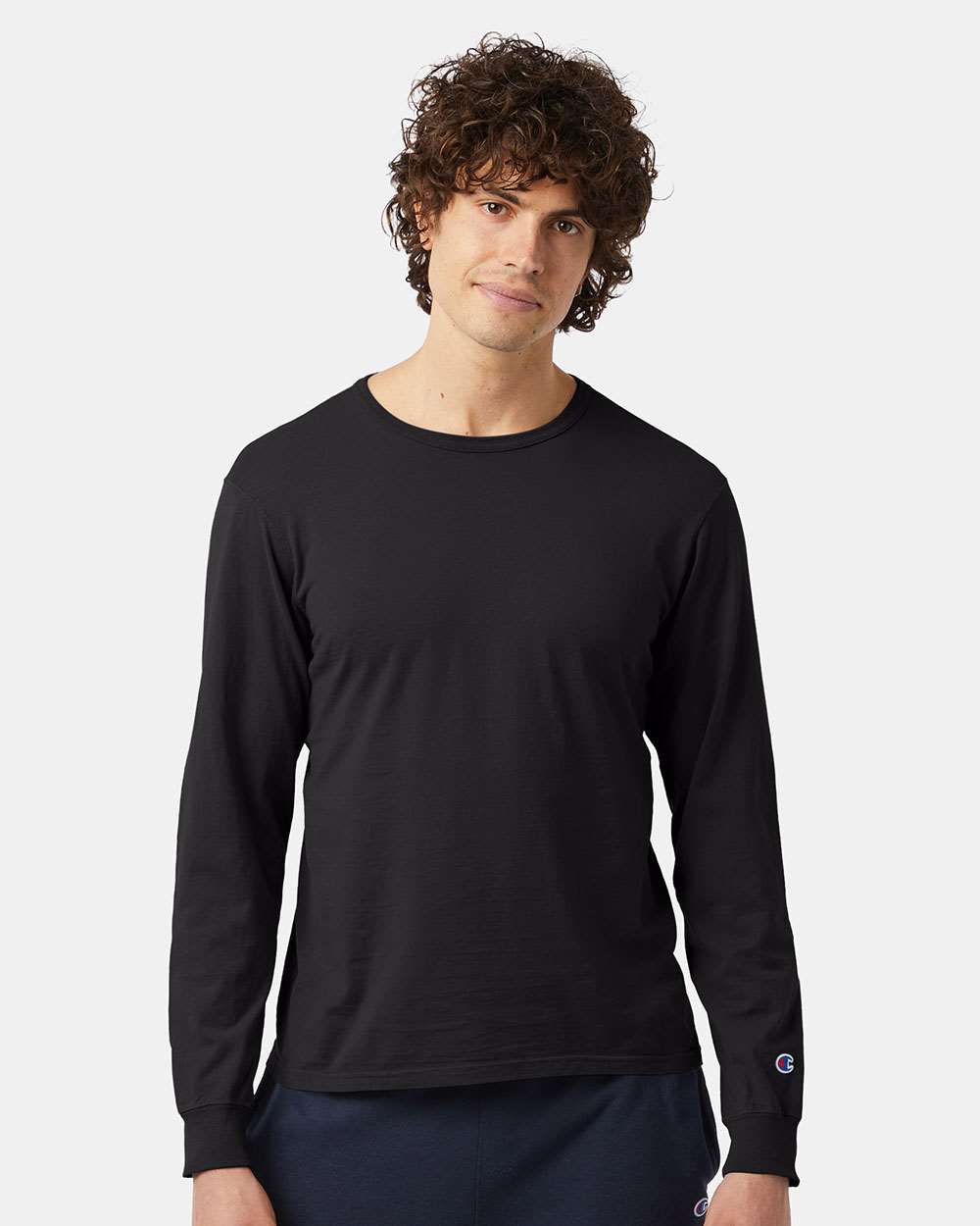 Unisex Garment-Dyed Long Sleeve T-Shirt - OnModelFront - B01384503 - Black