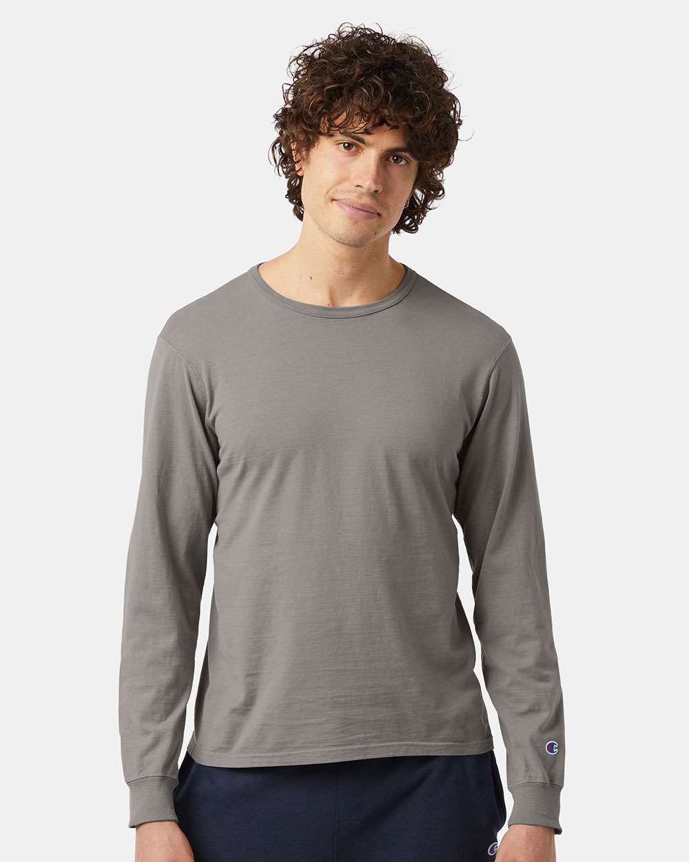Unisex Garment-Dyed Long Sleeve T-Shirt - OnModelFront - B01384584 - Concrete