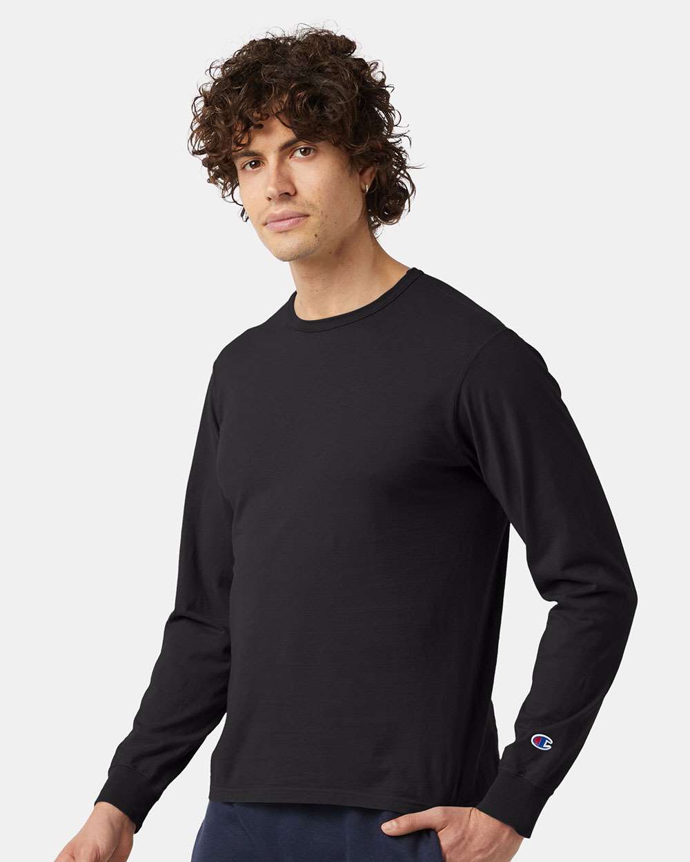 Unisex Garment-Dyed Long Sleeve T-Shirt - OnModelSide - B01384503 - Black