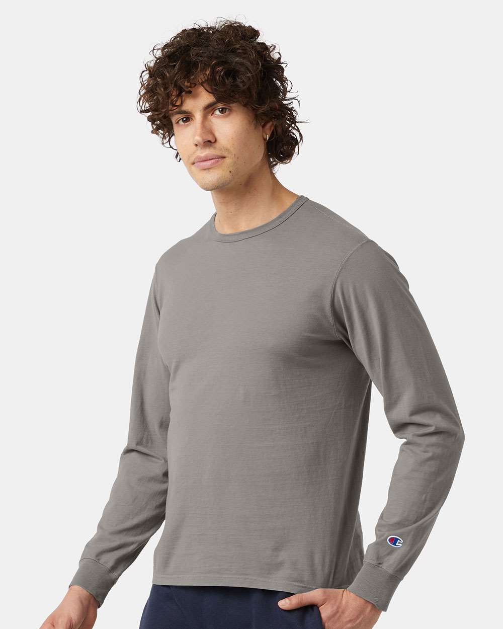 Unisex Garment-Dyed Long Sleeve T-Shirt - OnModelSide - B01384584 - Concrete