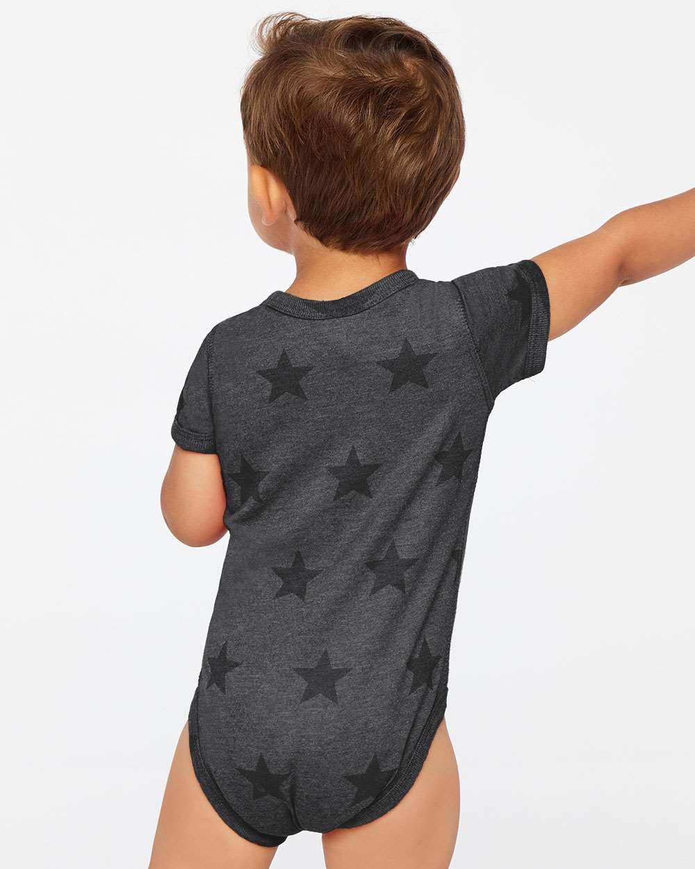 Infant Star Print Bodysuit - OnModelBack - B04738501 - Smoke Star