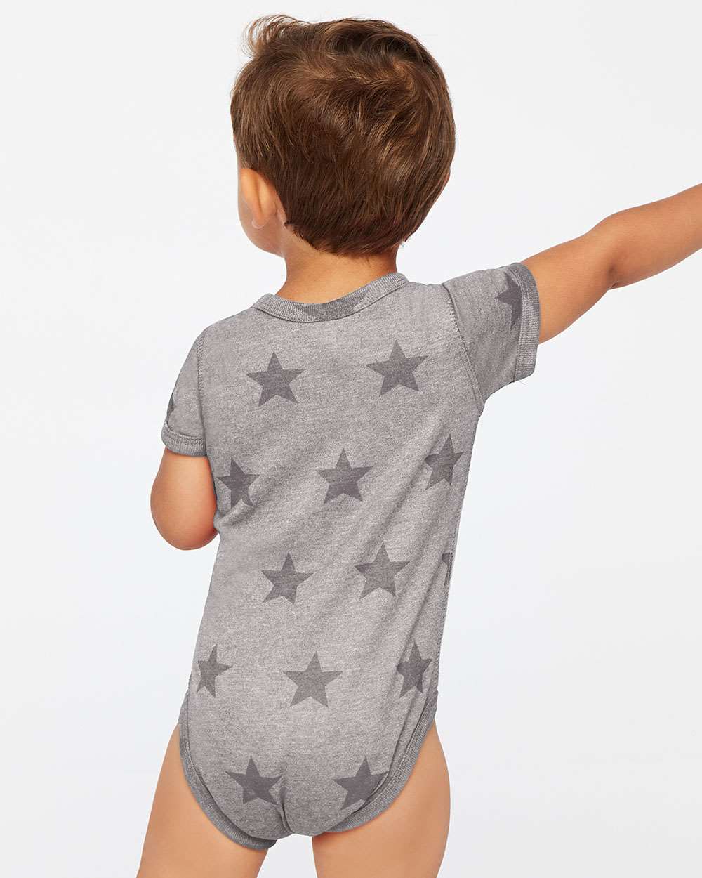 Infant Star Print Bodysuit - OnModelBack - B04738581 - Granite Heather Star