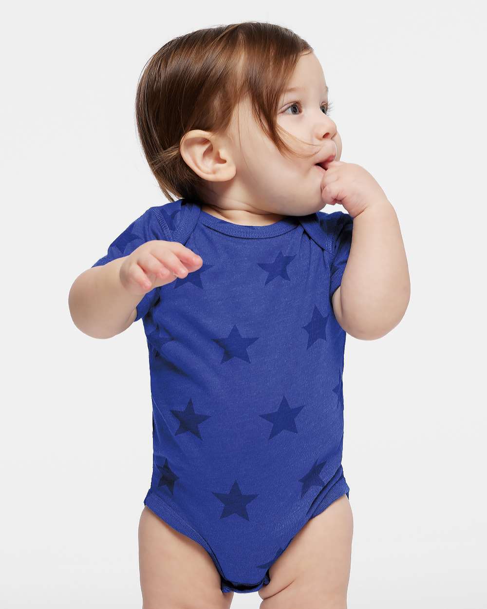 Infant Star Print Bodysuit - OnModelFront - B04738751 - Royal Star