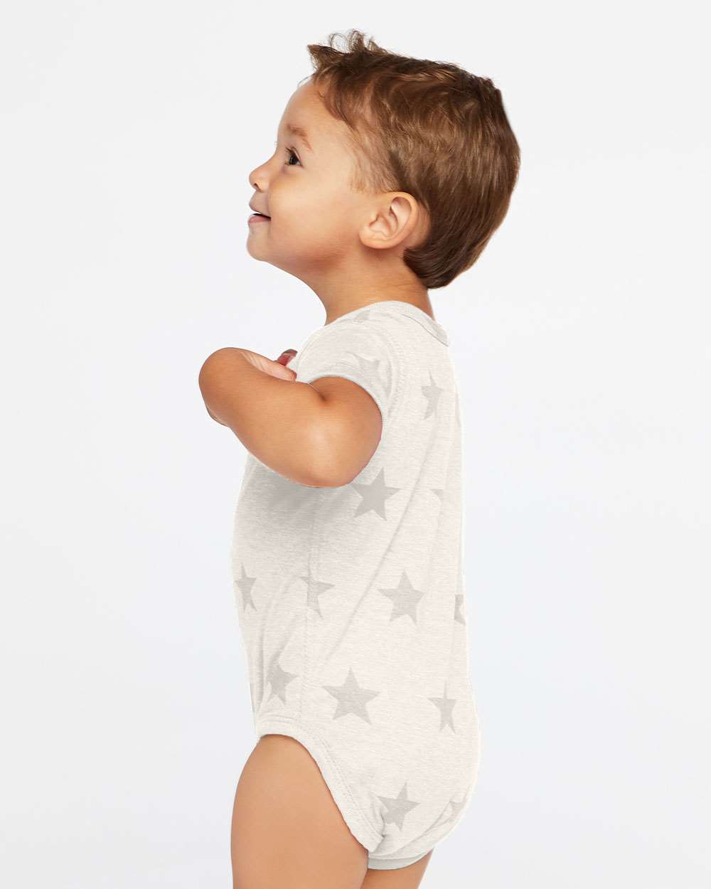 Infant Star Print Bodysuit - OnModelSide - B04738241 - Natural Heather Star