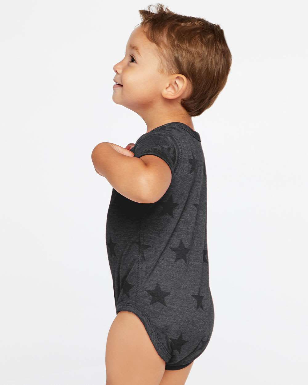 Infant Star Print Bodysuit - OnModelSide - B04738501 - Smoke Star