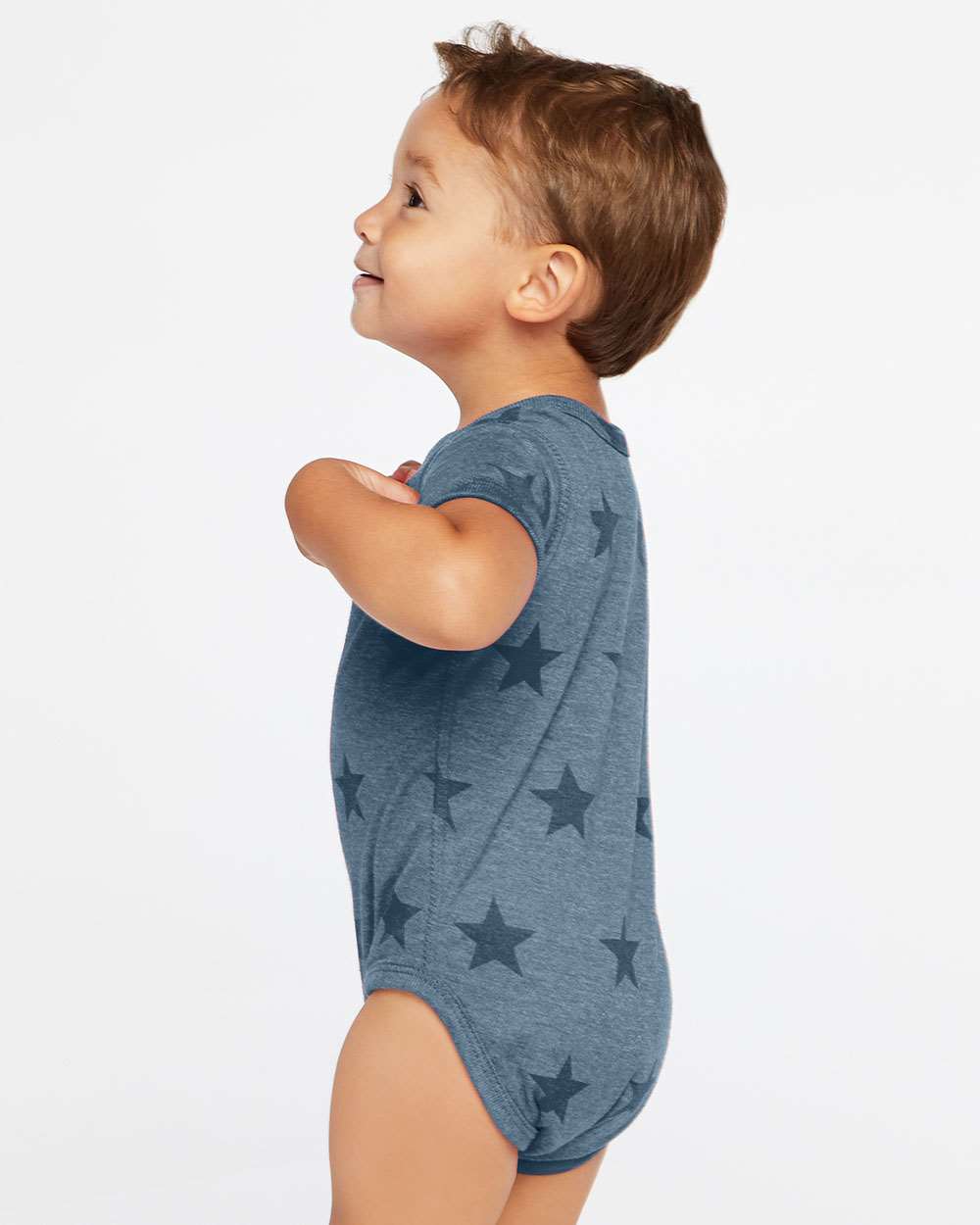 Infant Star Print Bodysuit - OnModelSide - B04738651 - Denim Star