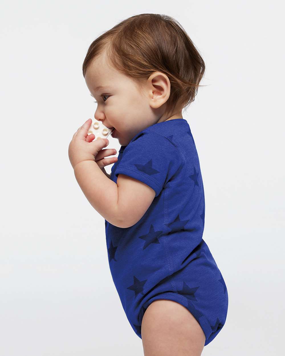 Infant Star Print Bodysuit - OnModelSide - B04738751 - Royal Star