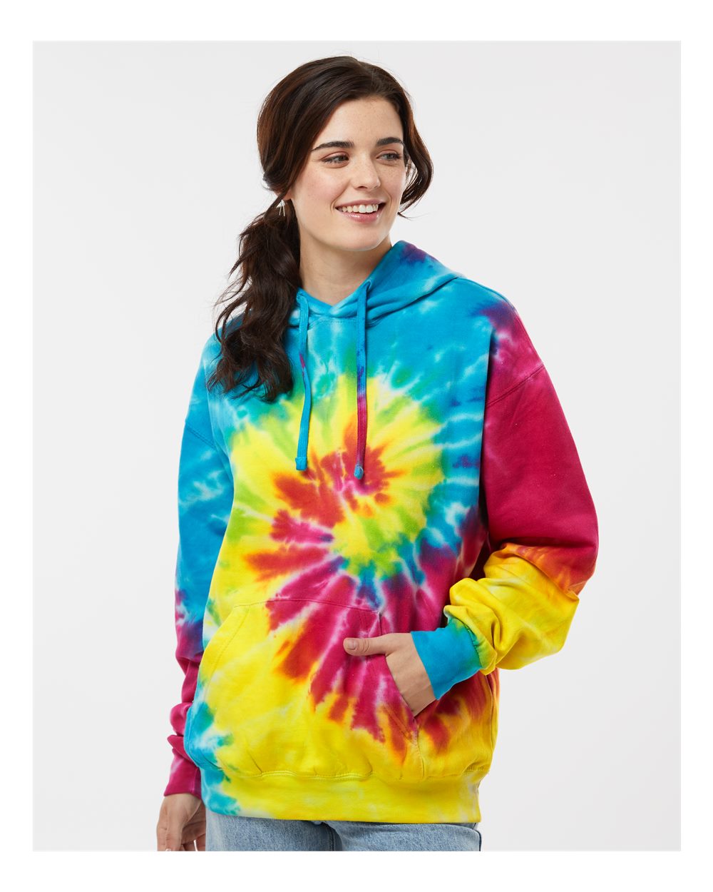 Unisex Tie-Dyed Hooded Sweatshirt - OnModelFront - B10602963 - Reactive Rainbow