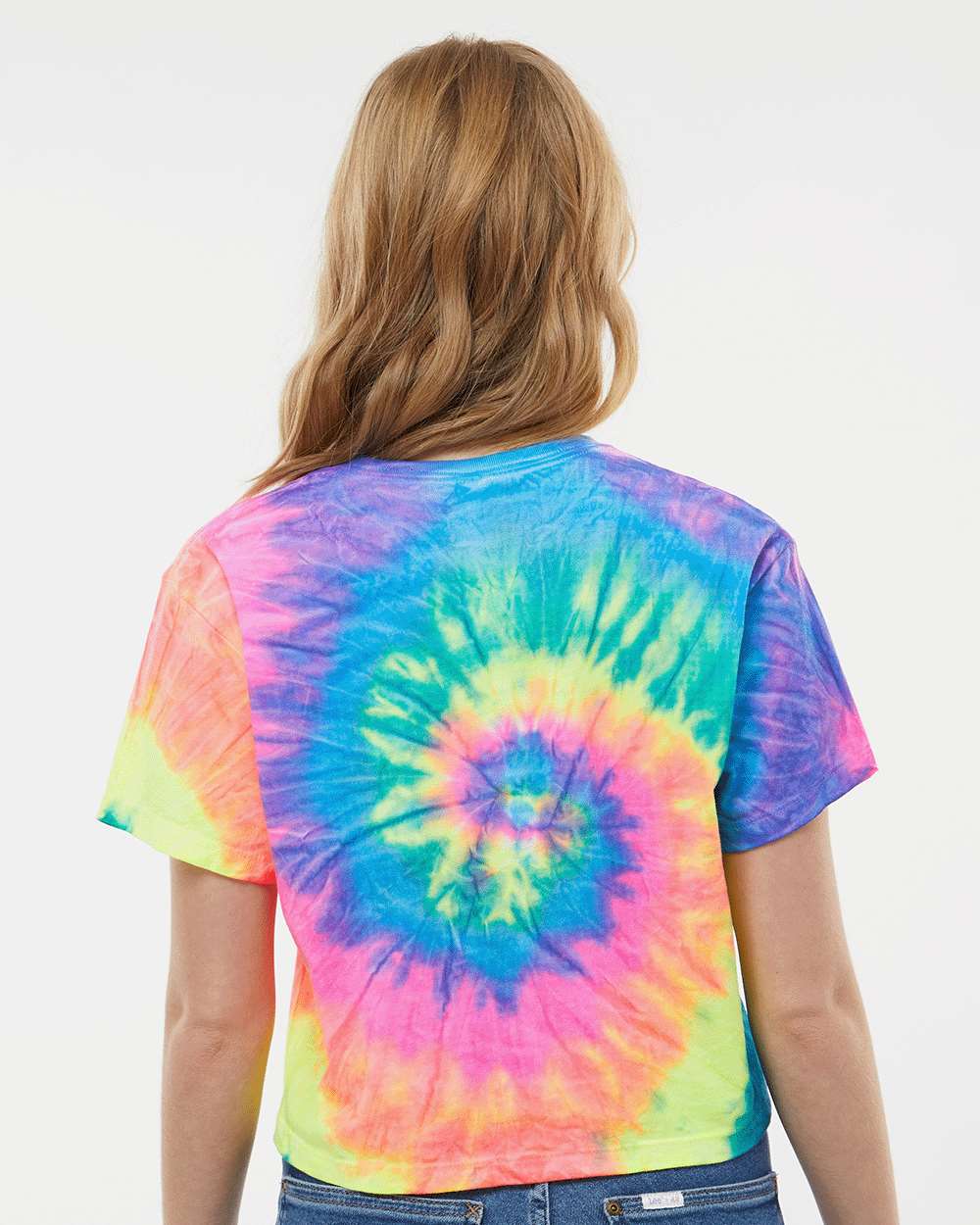 Women's Tie-Dyed Crop T-Shirt - OnModelBack - B11802702 - Neon Rainbow