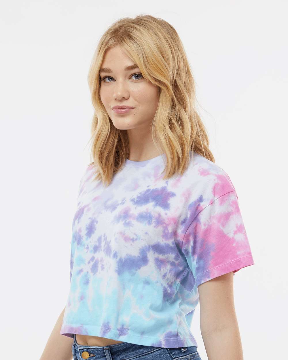 Women's Tie-Dyed Crop T-Shirt - OnModelSide - B11802302 - Cotton Candy