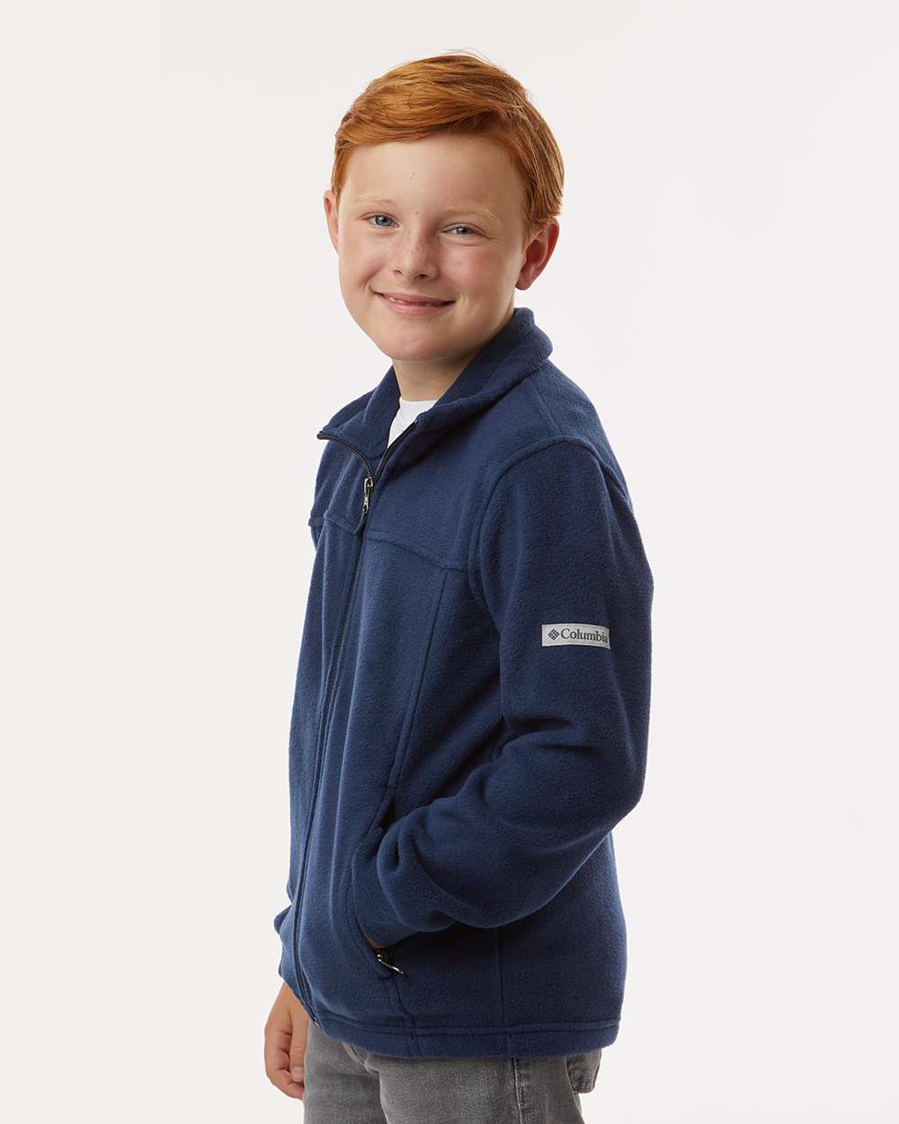 Youth Steens Mountain™ II Fleece Full-Zip Jacket - OnModelSide - B15124652 - Collegiate Navy