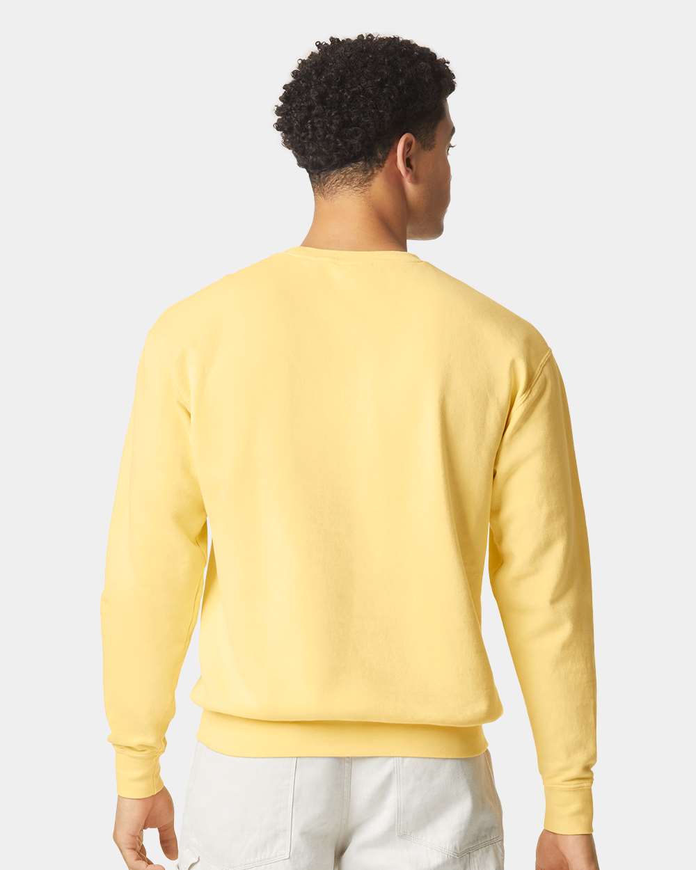 Unisex Garment-Dyed Lightweight Fleece Crewneck Sweatshirt - OnModelBack - B00808413 - Butter