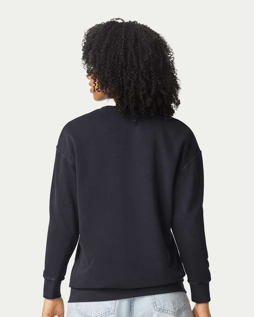 Unisex Garment-Dyed Lightweight Fleece Crewneck Sweatshirt - OnModelBack - B00808503 - Black