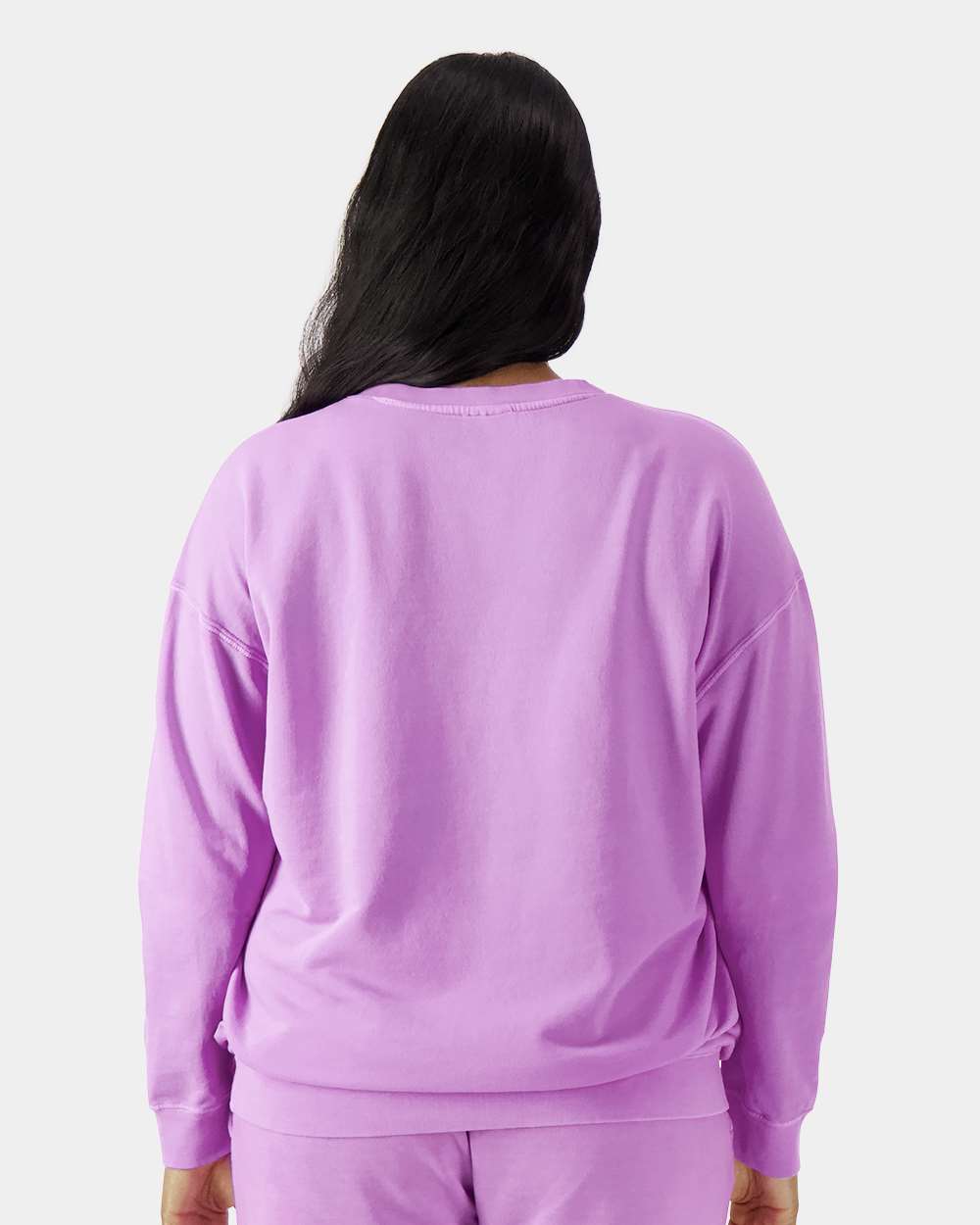 Unisex Garment-Dyed Lightweight Fleece Crewneck Sweatshirt - OnModelBack - B00808673 - Neon Violet