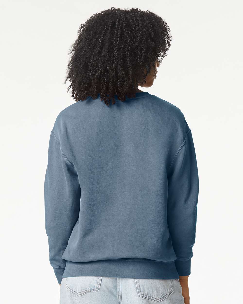 Unisex Garment-Dyed Lightweight Fleece Crewneck Sweatshirt - OnModelBack - B00808983 - Blue Jean