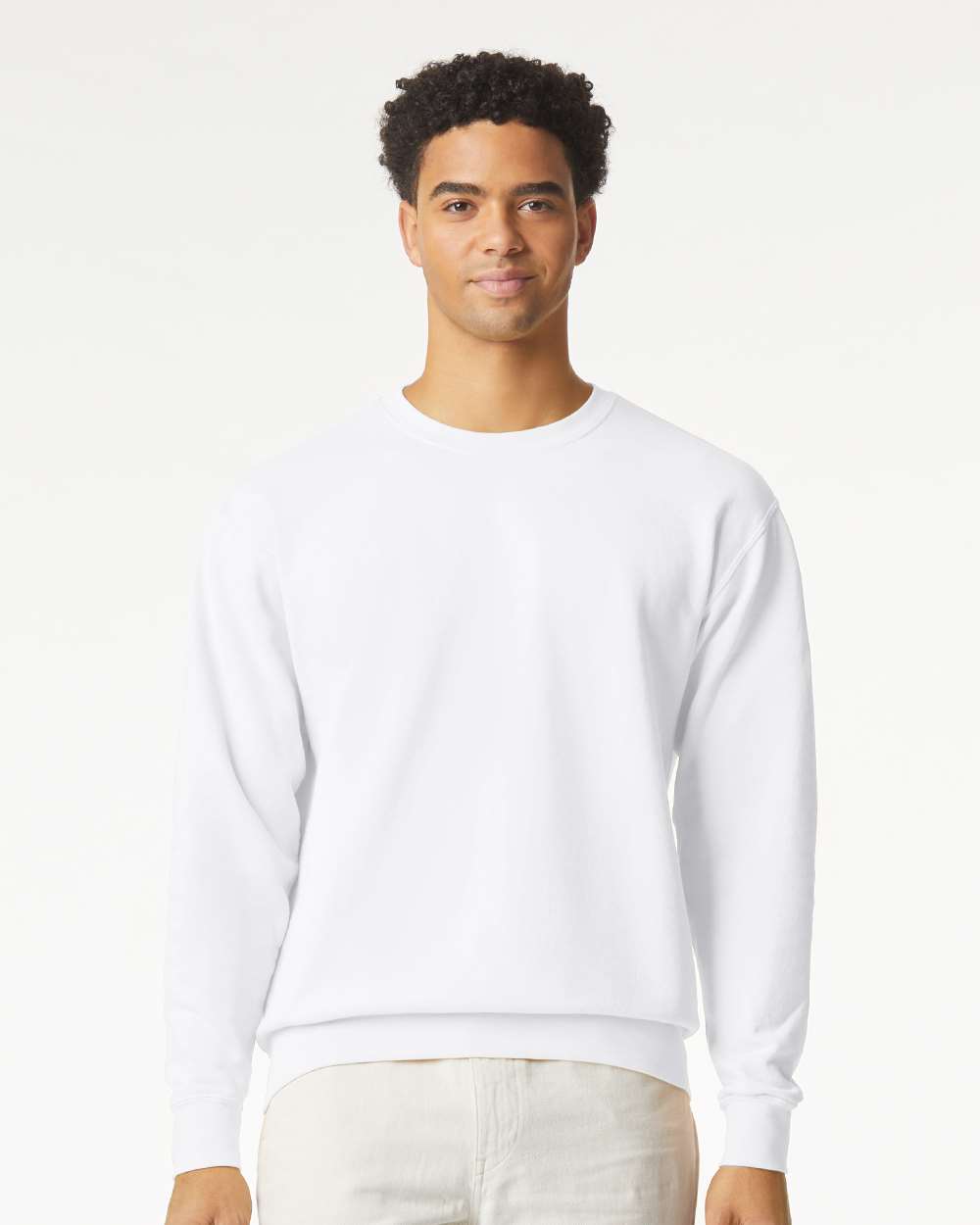 Unisex Garment-Dyed Lightweight Fleece Crewneck Sweatshirt - OnModelFront - B00808003 - White
