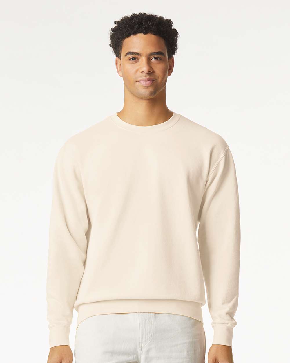 Unisex Garment-Dyed Lightweight Fleece Crewneck Sweatshirt - OnModelFront - B00808243 - Ivory