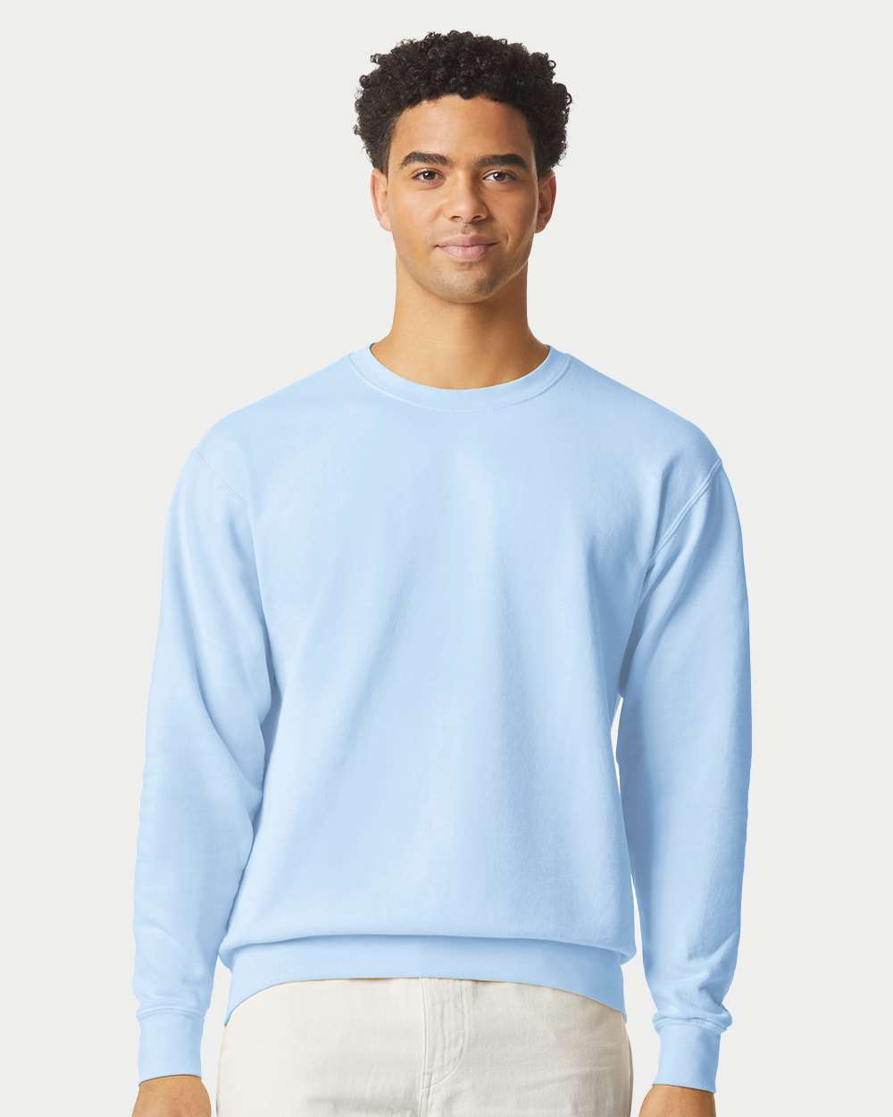 Unisex Garment-Dyed Lightweight Fleece Crewneck Sweatshirt - OnModelFront - B00808303 - Hydrangea