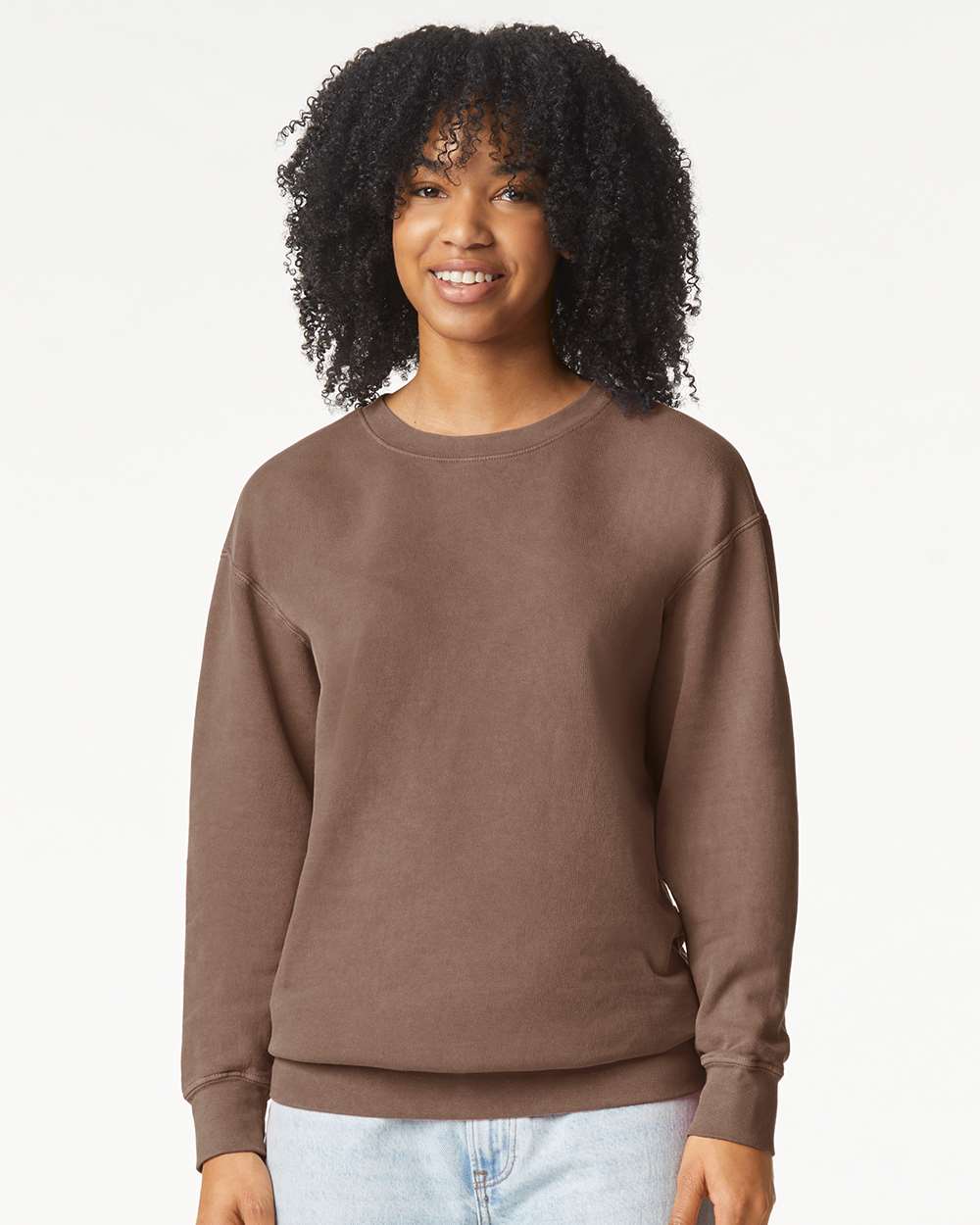 Unisex Garment-Dyed Lightweight Fleece Crewneck Sweatshirt - OnModelFront - B00808363 - Espresso
