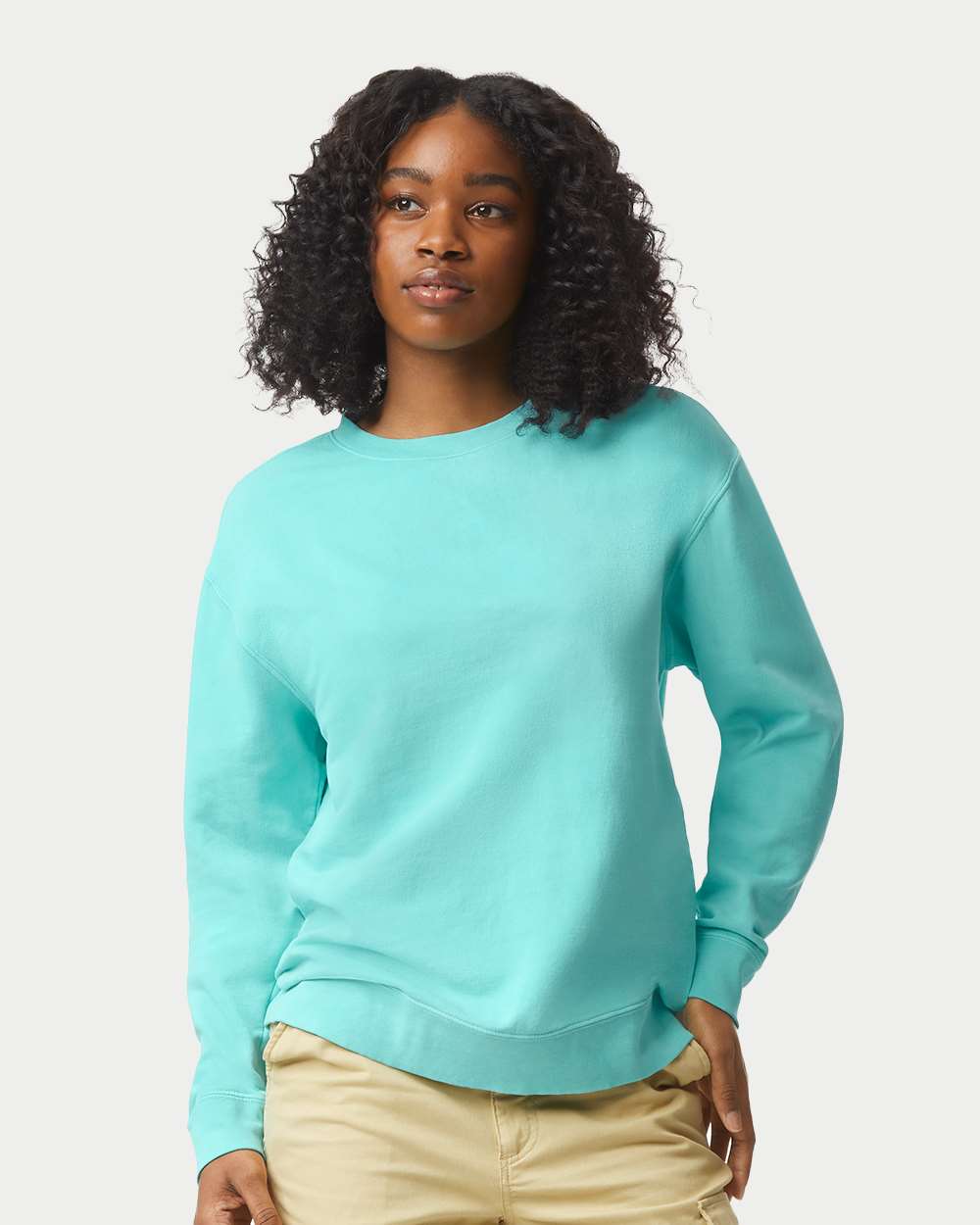Unisex Garment-Dyed Lightweight Fleece Crewneck Sweatshirt - OnModelFront - B00808473 - Chalky Mint
