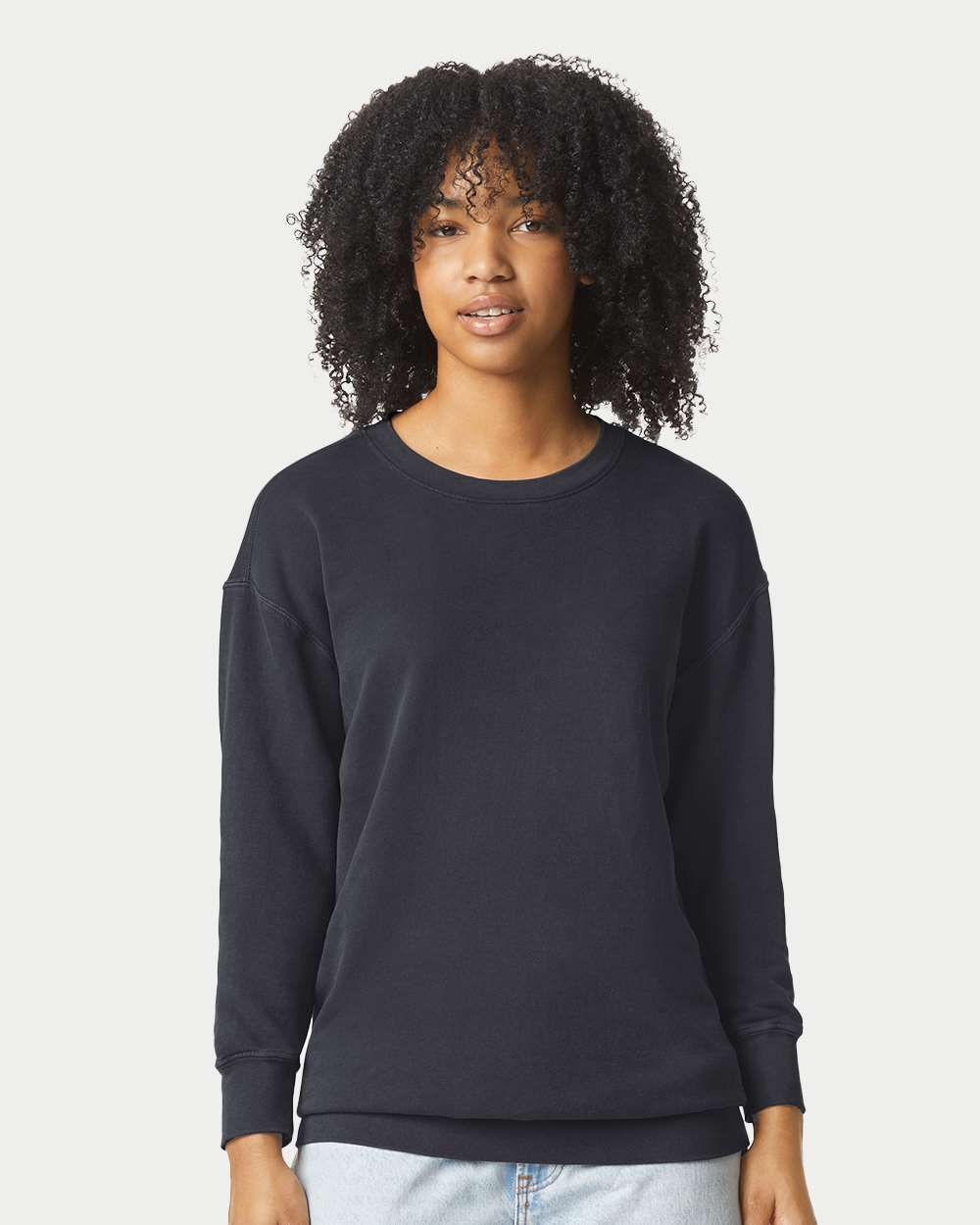 Unisex Garment-Dyed Lightweight Fleece Crewneck Sweatshirt - OnModelFront - B00808503 - Black